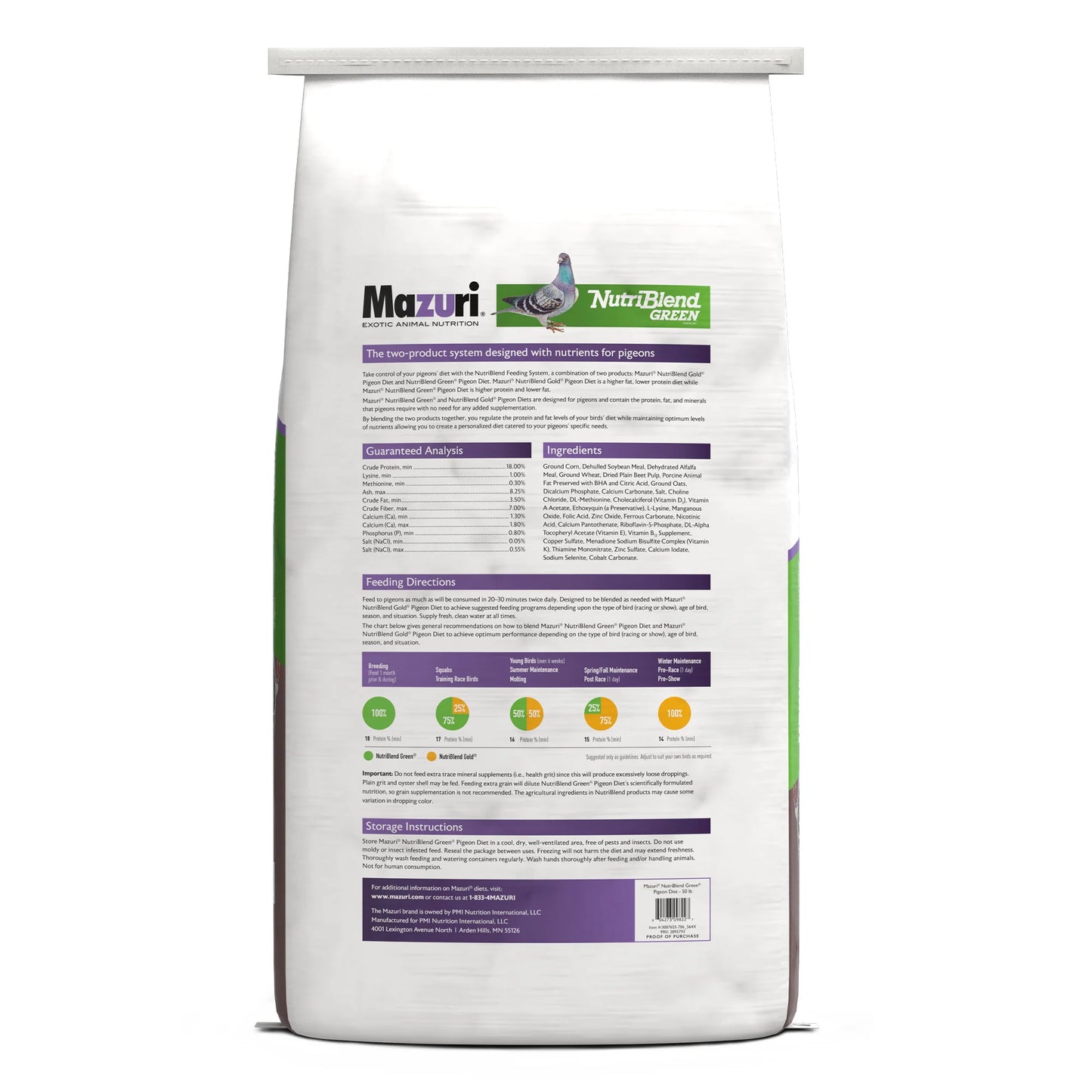 Mazuri NutriBlend Green Pigeon Diet 564X - 50lb