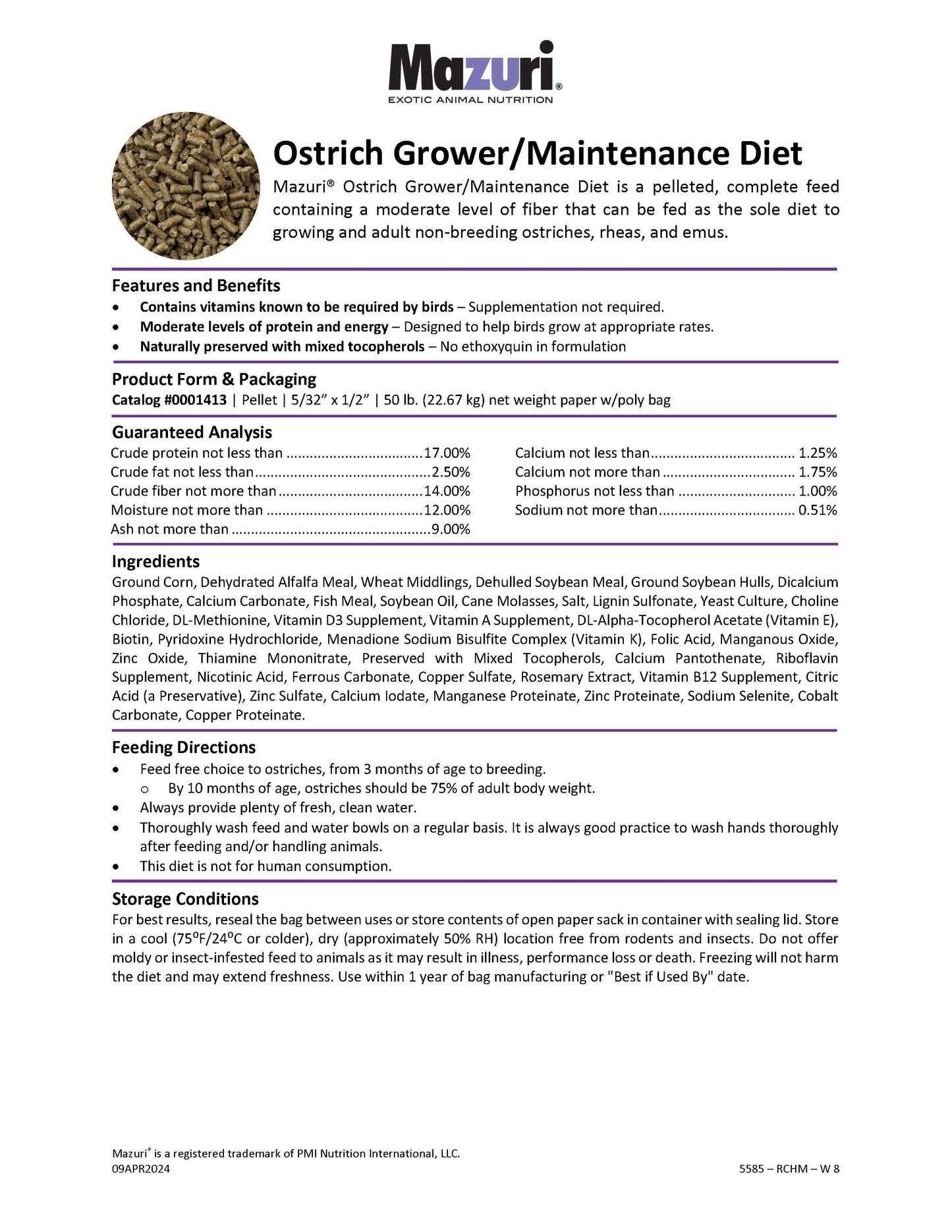 Mazuri® Ostrich Grower/Maintenance 5585 - 50lb