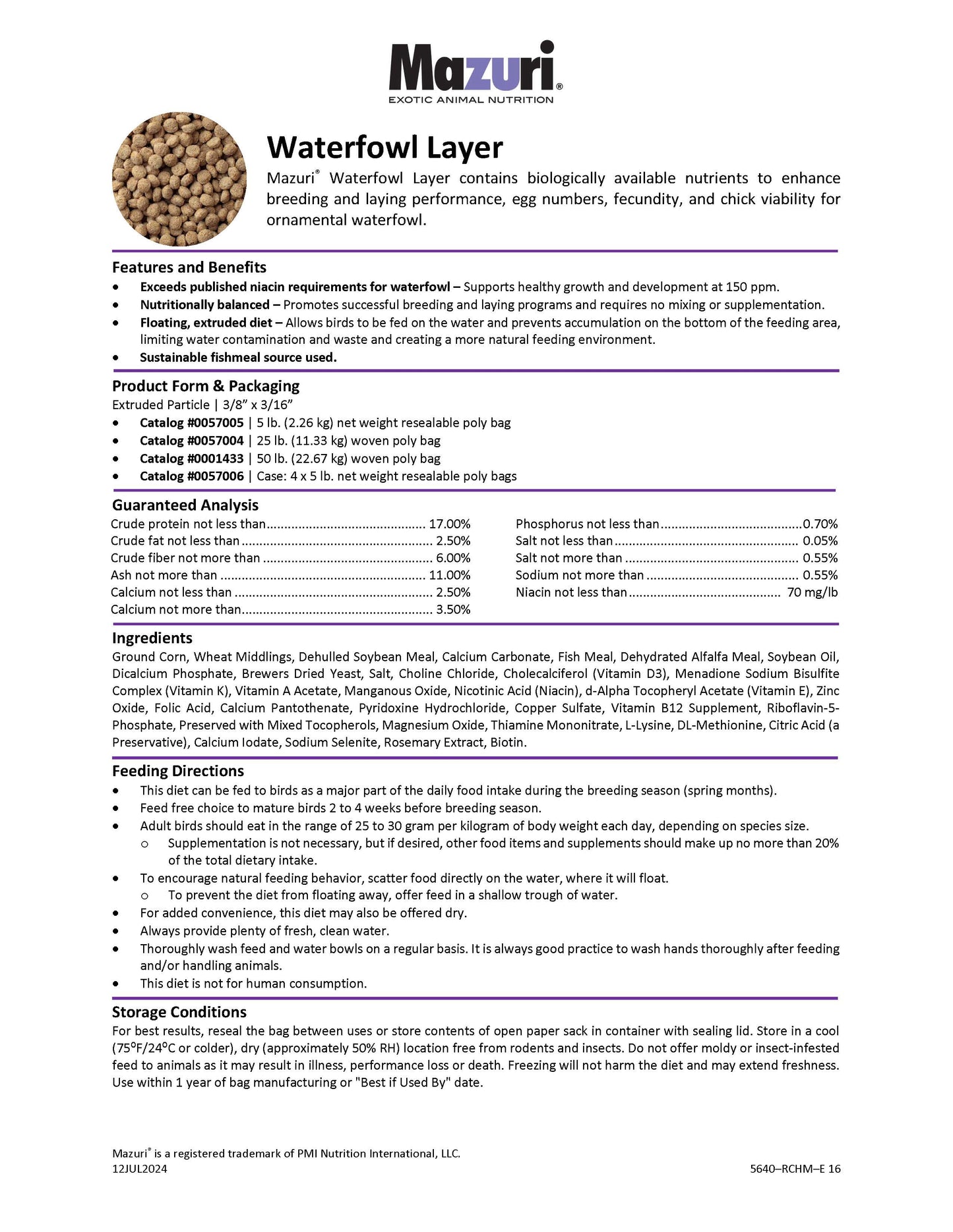 Mazuri Waterfowl Layer 5640 - 25lb