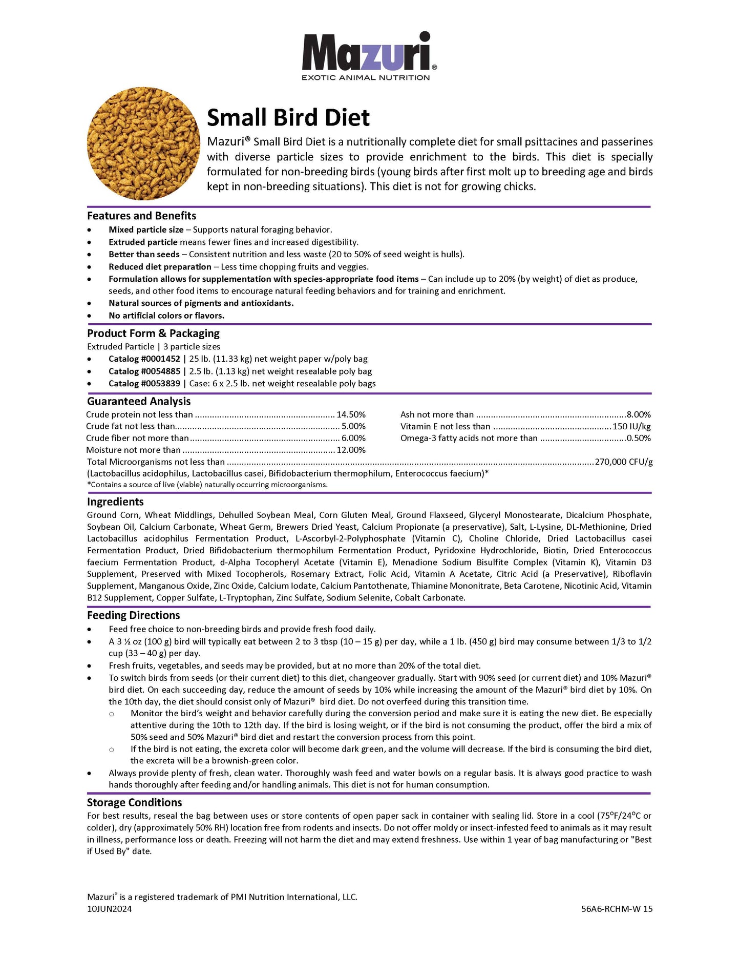 Mazuri Small Bird Diet 56A6 - 25lb