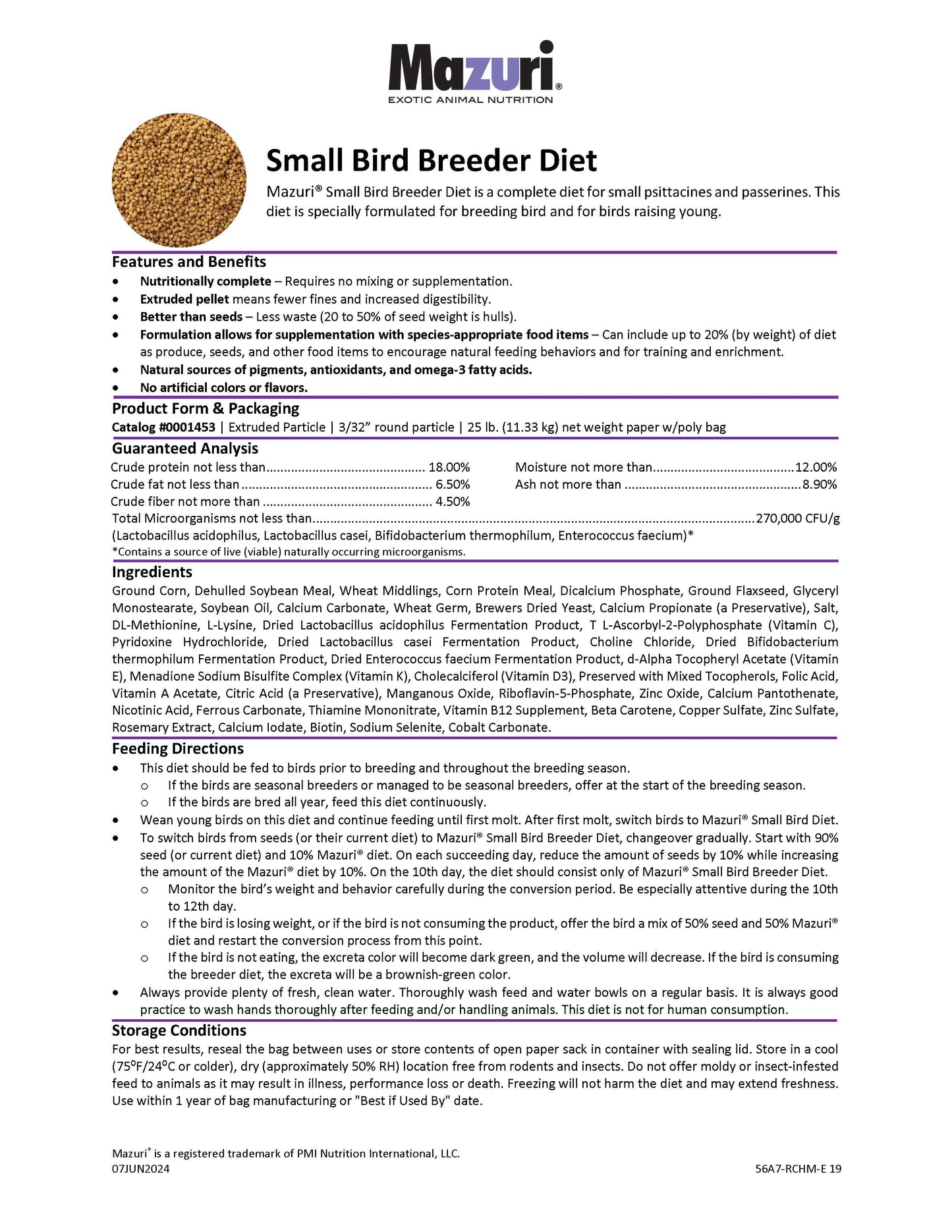 Mazuri Small Bird Breeder 56A7 - 25lb