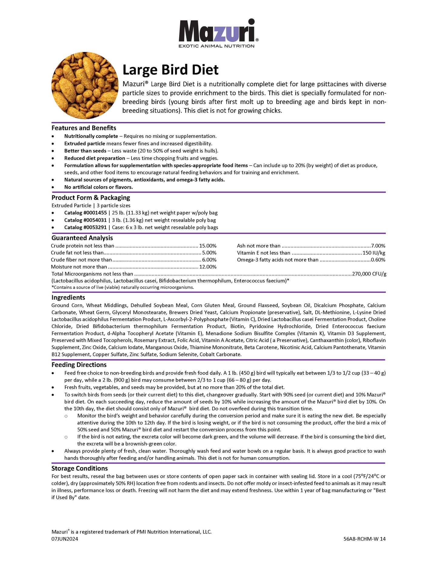 Mazuri Large Bird Diet 56A8 - 25lb