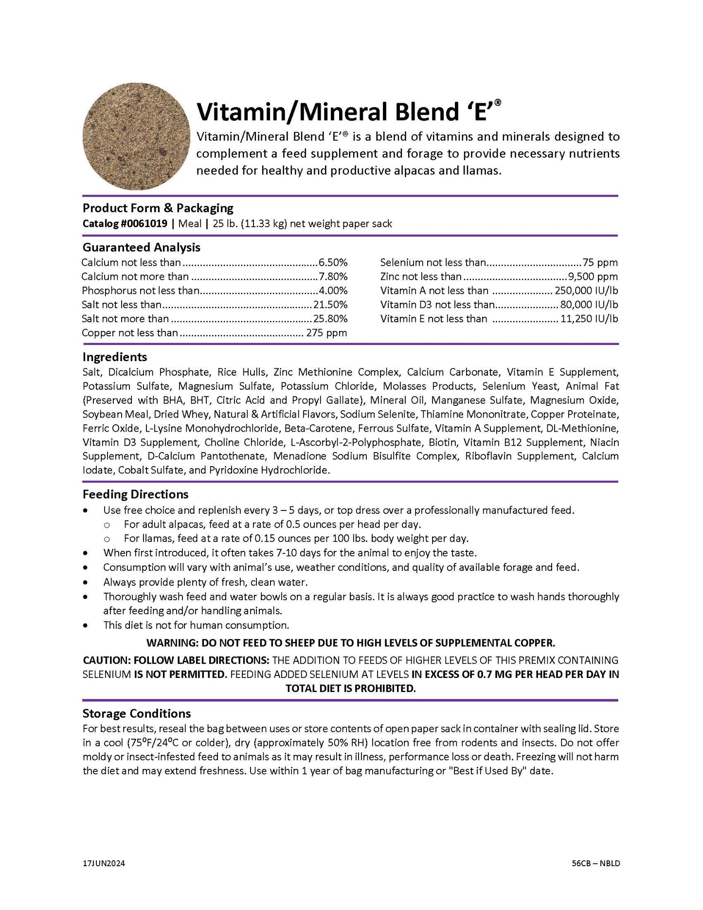 Mazuri Vitamin/Mineral Blend E 56CB - 25lb