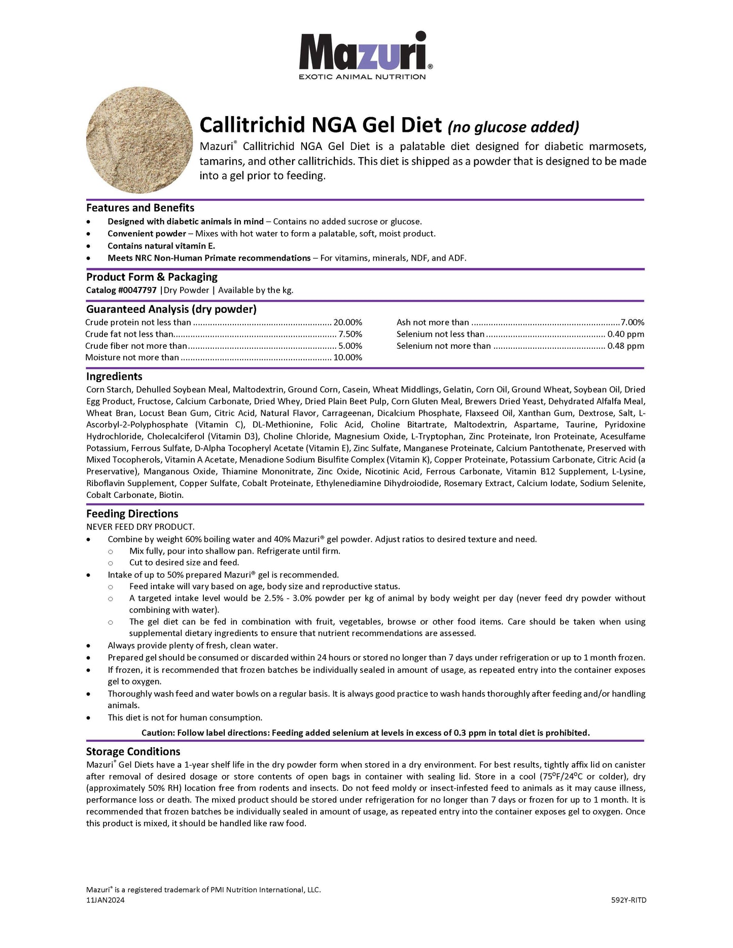 Mazuri Callitrichid Gel - No Glucose Added 592Y - 1kg