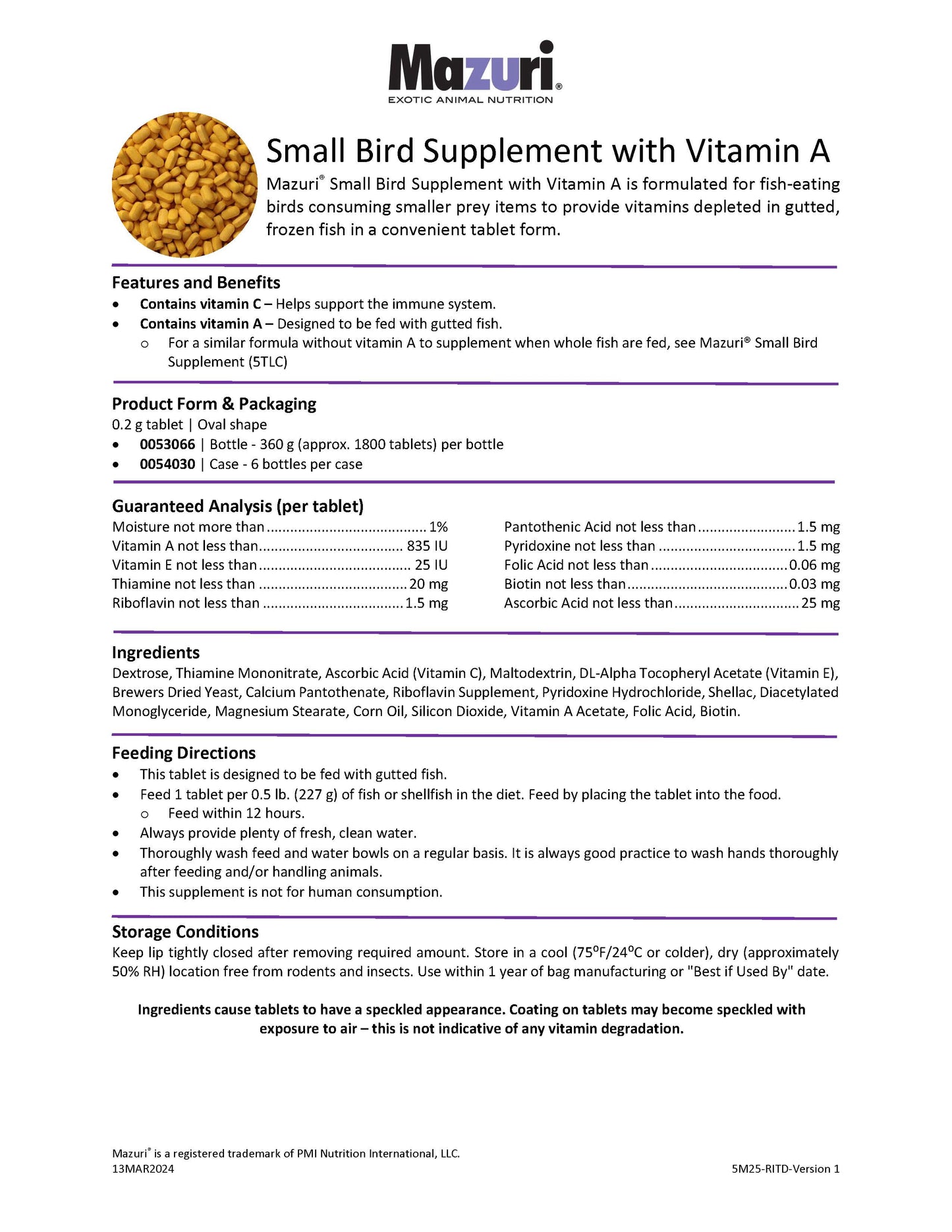 Mazuri Small Bird Supplement with Vitamin A 5M25 - 1 Bottle