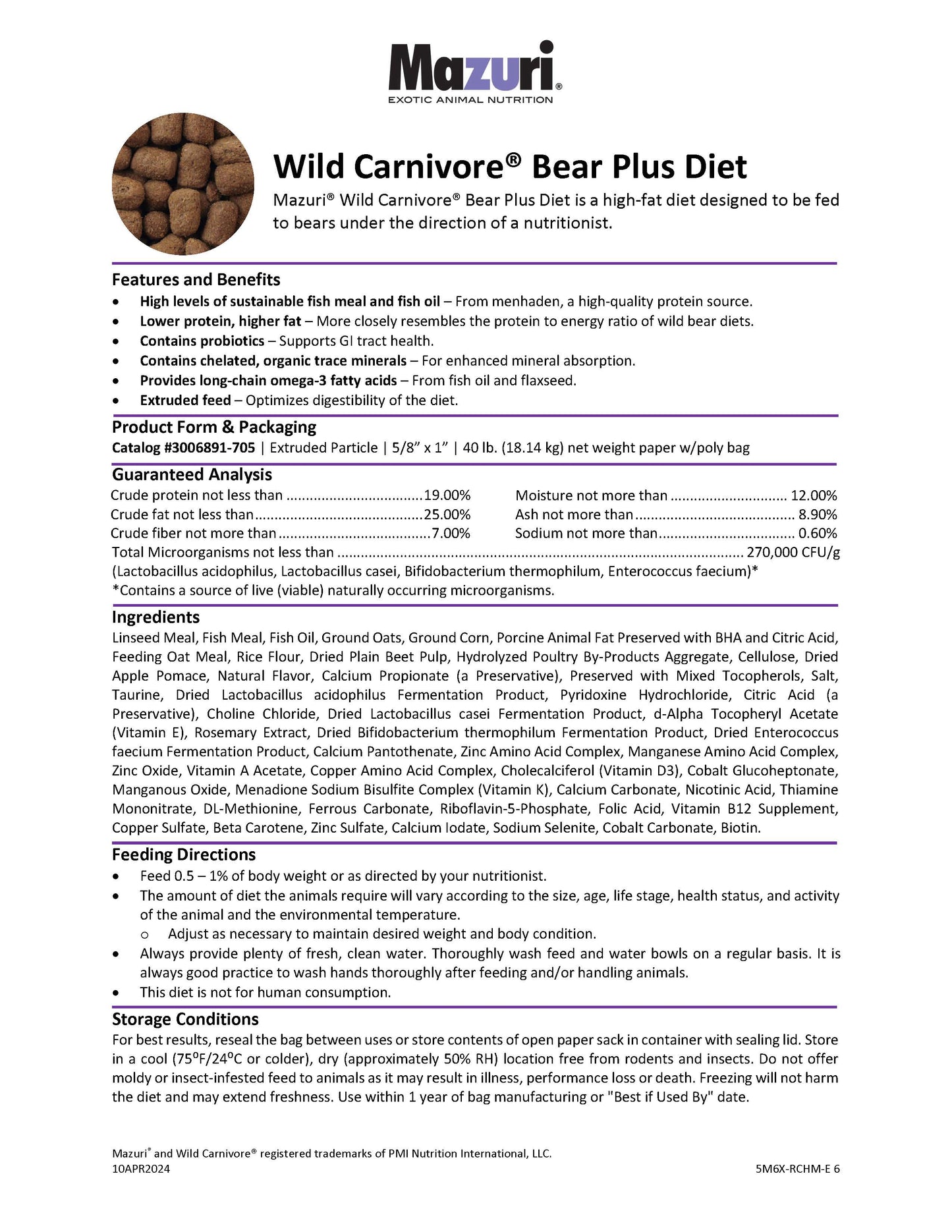 Mazuri Wild Carnivore Bear Plus 5M6X - 40lb