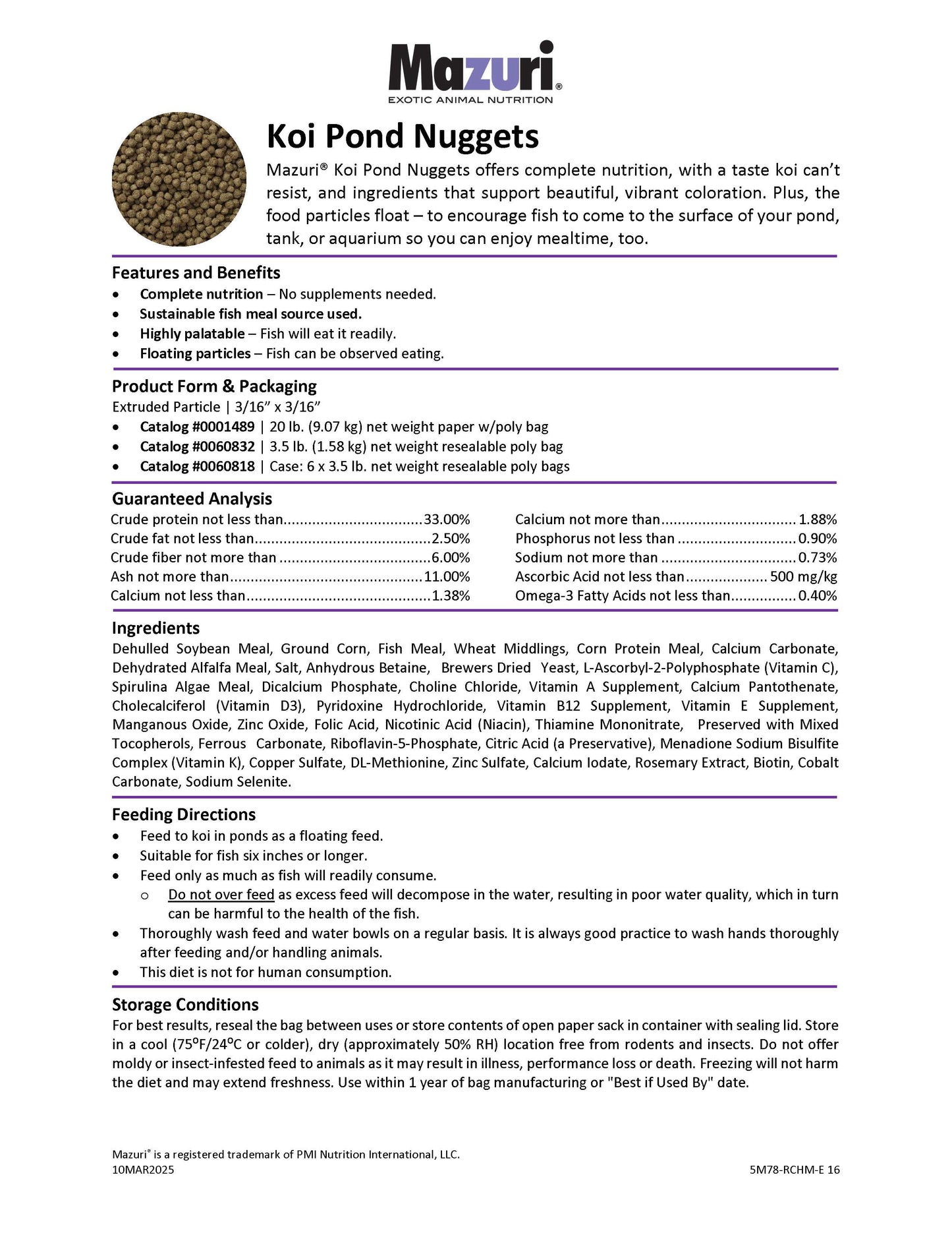 Mazuri Koi Pond Nuggets 5M78 - 20lb