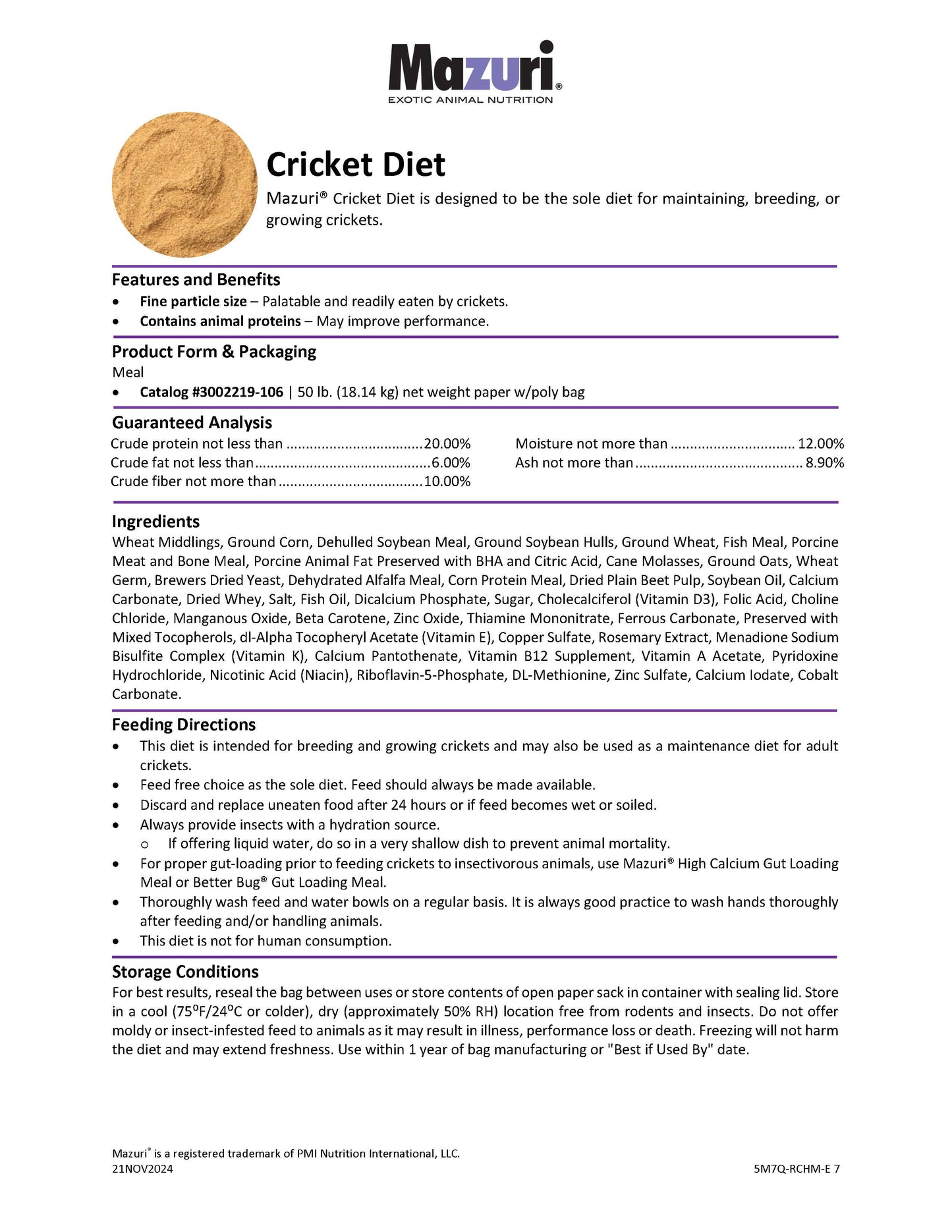 Mazuri Cricket Diet 5M7Q - 50lb