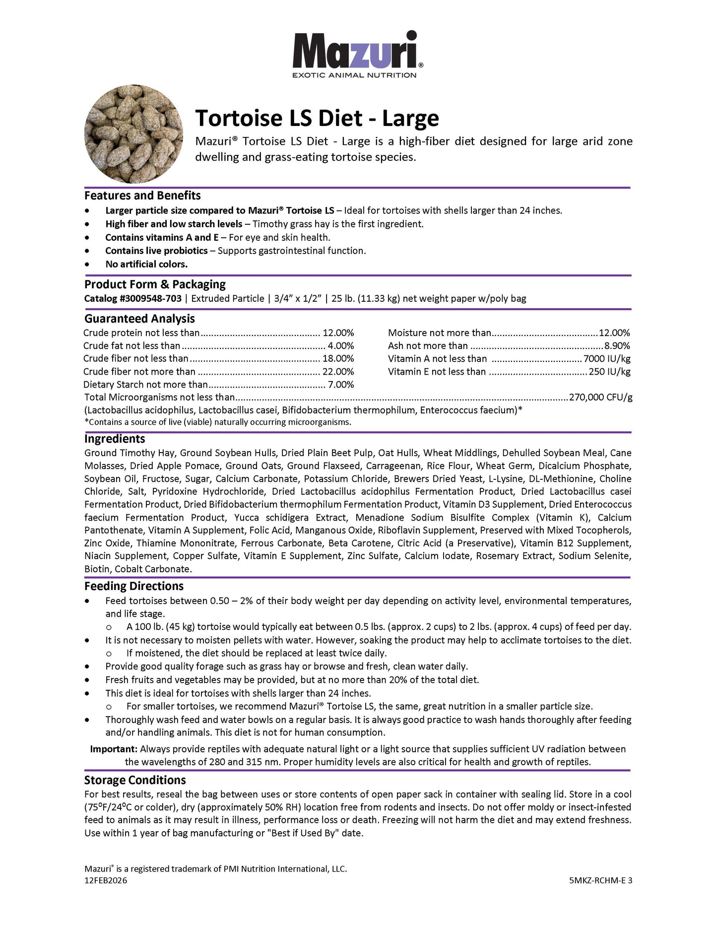 Mazuri Tortoise LS Diet 5MKZ - Large