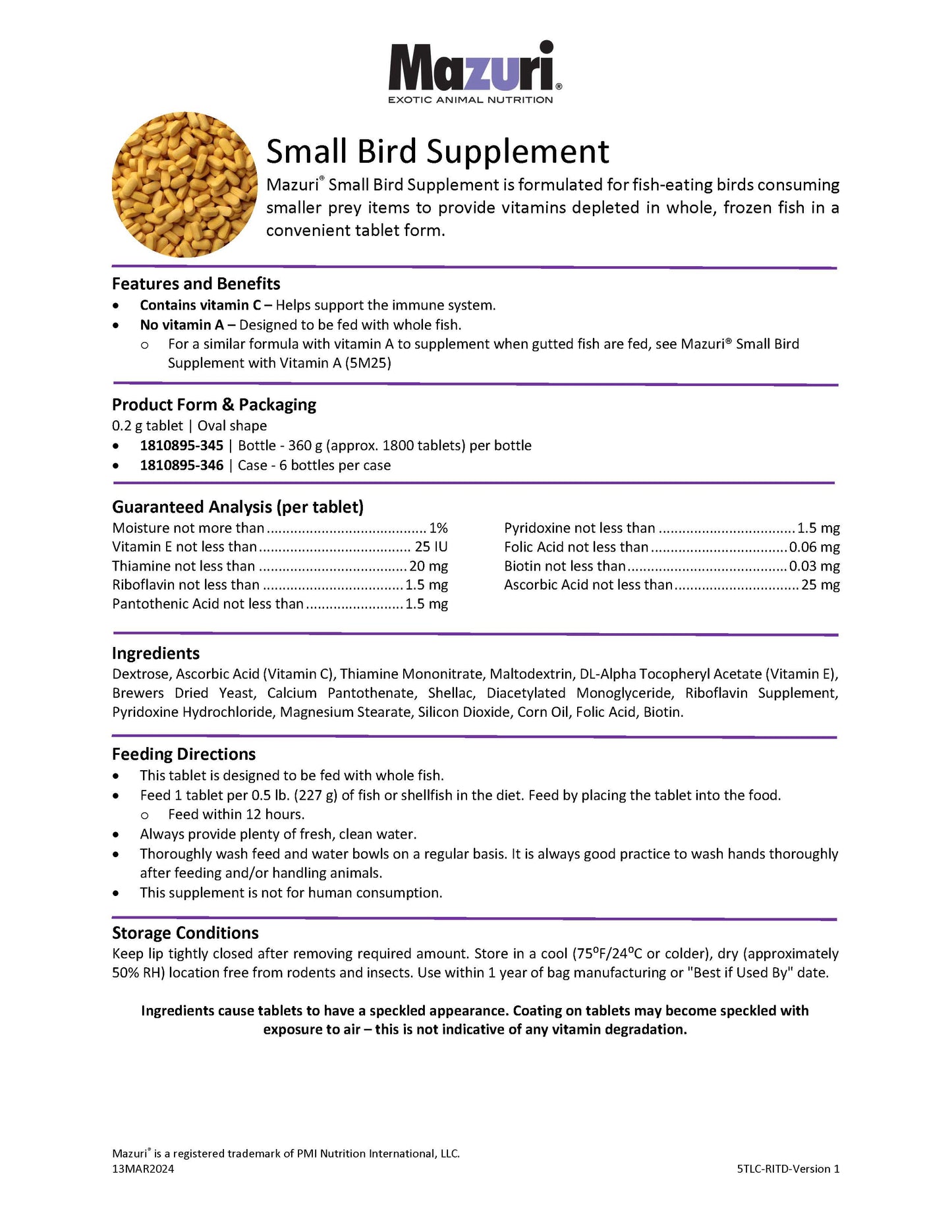 Mazuri Small Bird Supplement 5TLC - 1 Bottle
