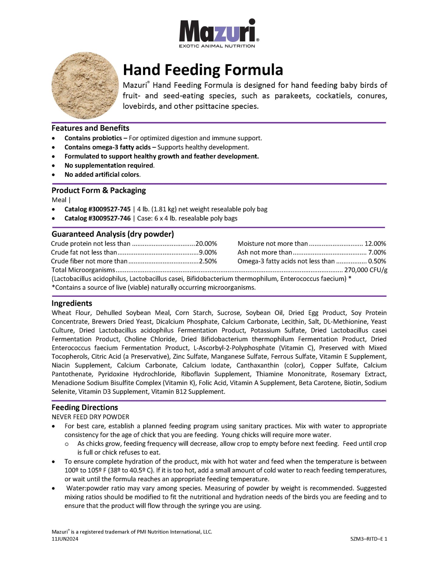 Mazuri Hand Feeding Formula 5ZM3 - 4lb