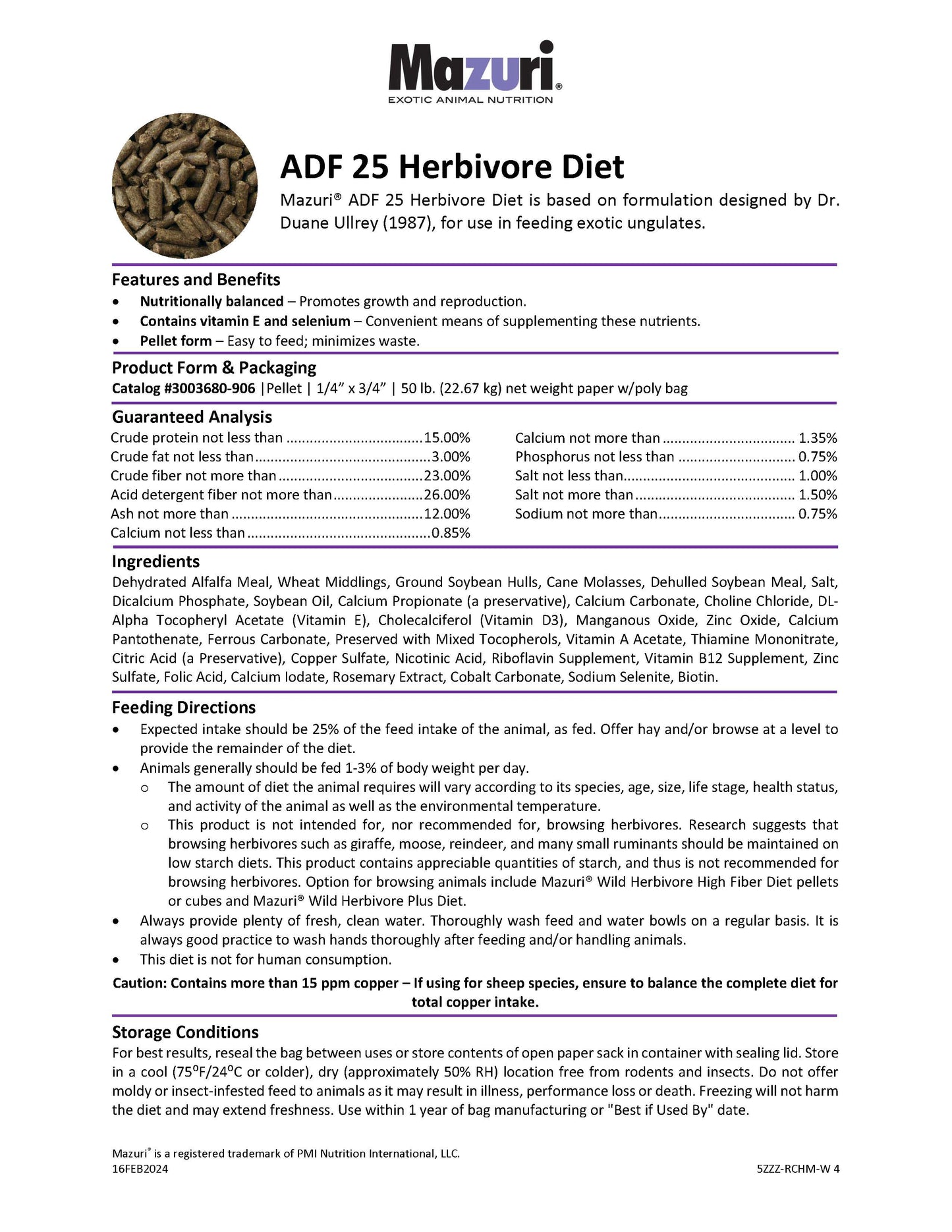 Mazuri ADF 25 Herbivore 5ZZZ - 50lb