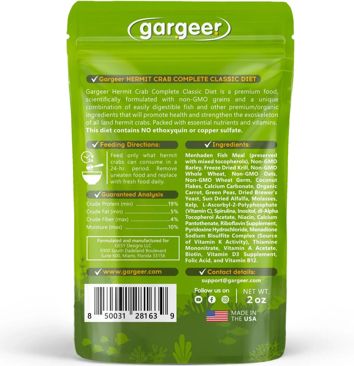Gargeer Hermit Crab Complete Diet Classic - 2oz