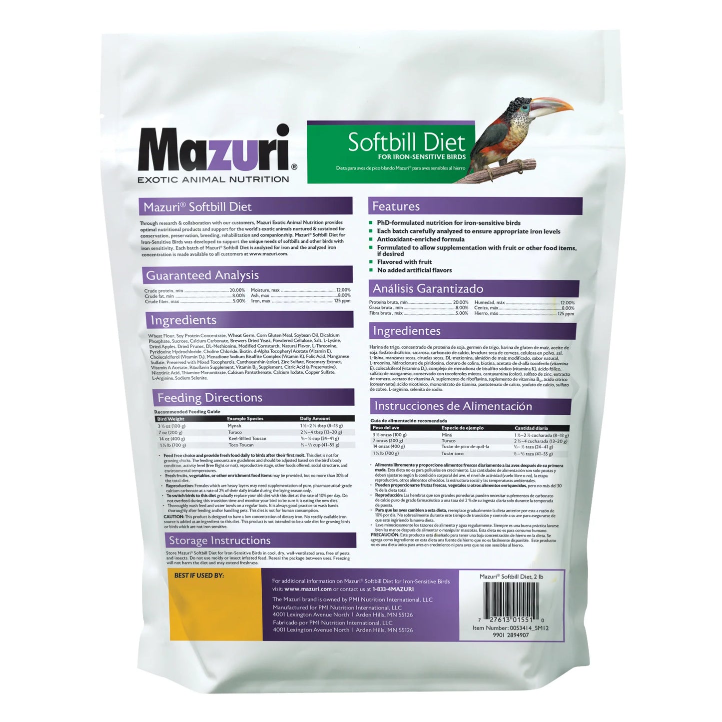 Mazuri Softbill Diet for Iron-Sensitive Birds 5MI2 - 2lb