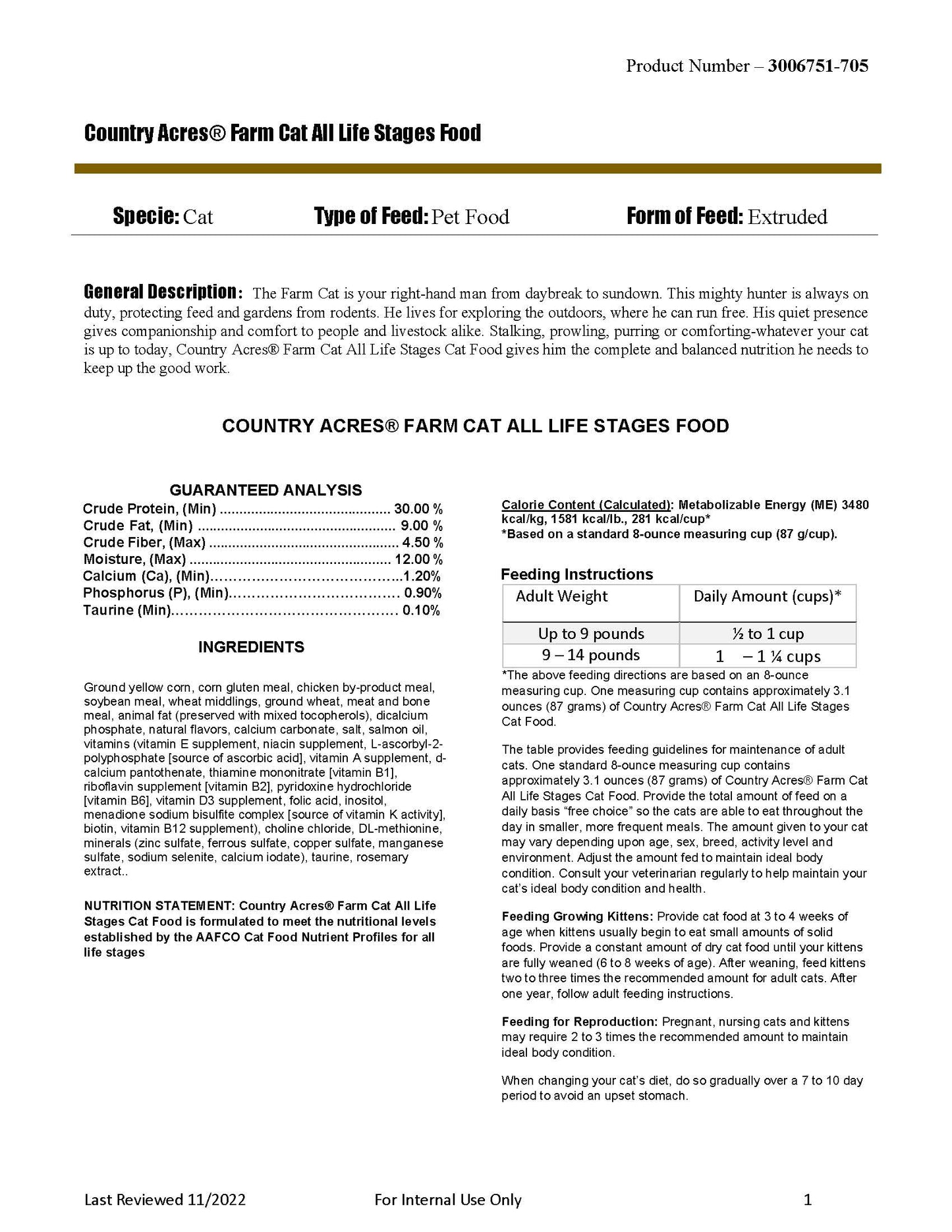 Country Acres Farm Cat All Life Stages 472Q - 40lb