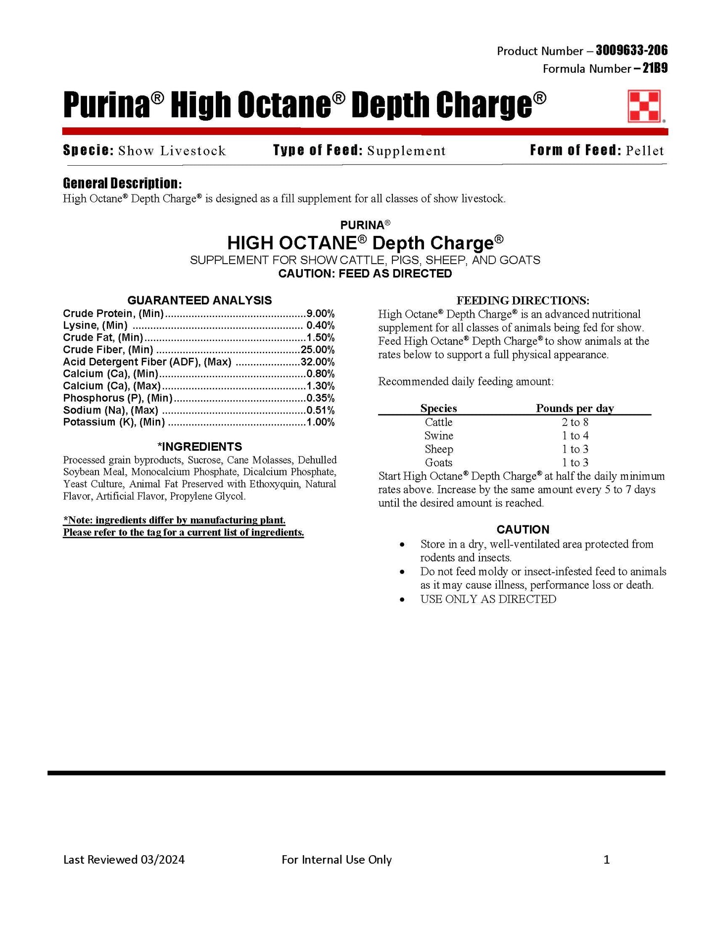 Purina High Octane Depth Charge 21B9 - 50lb