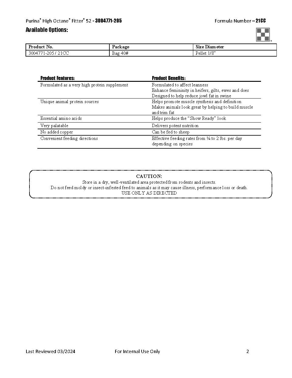 Purina High Octane Fitter 52 21CC - 40lb