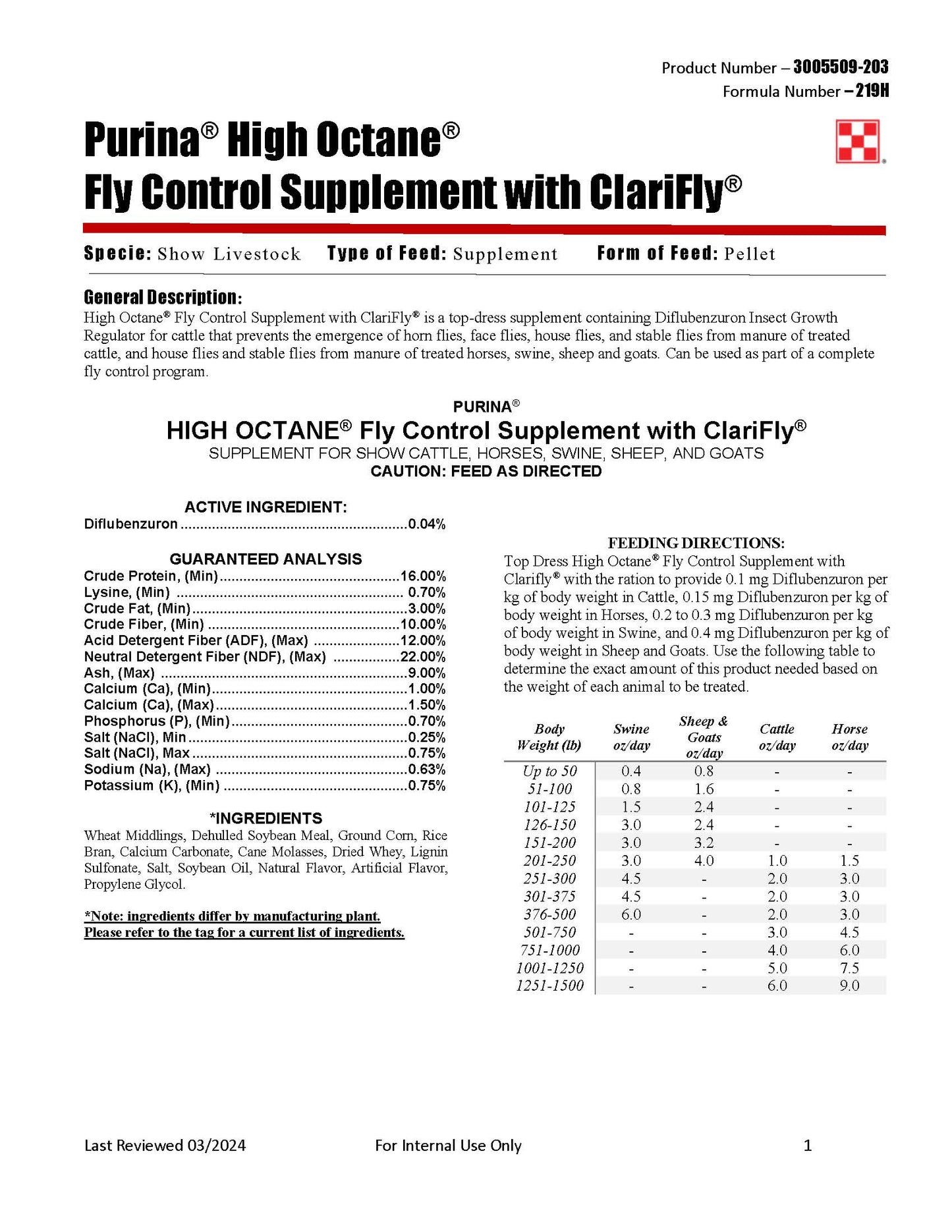 Purina High Octane Show Fly Supplement 219H - 25lb