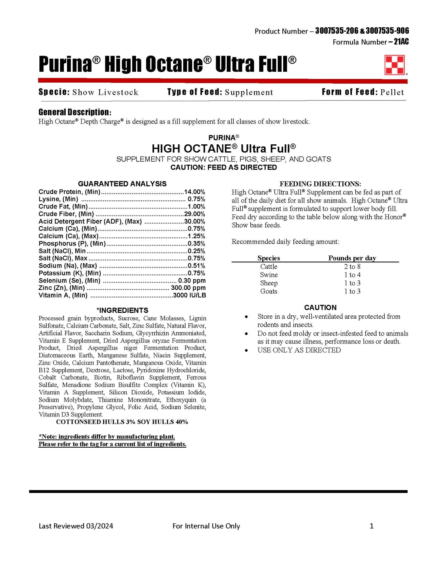 Purina High Octane Ultra Full 21AC - 50lb
