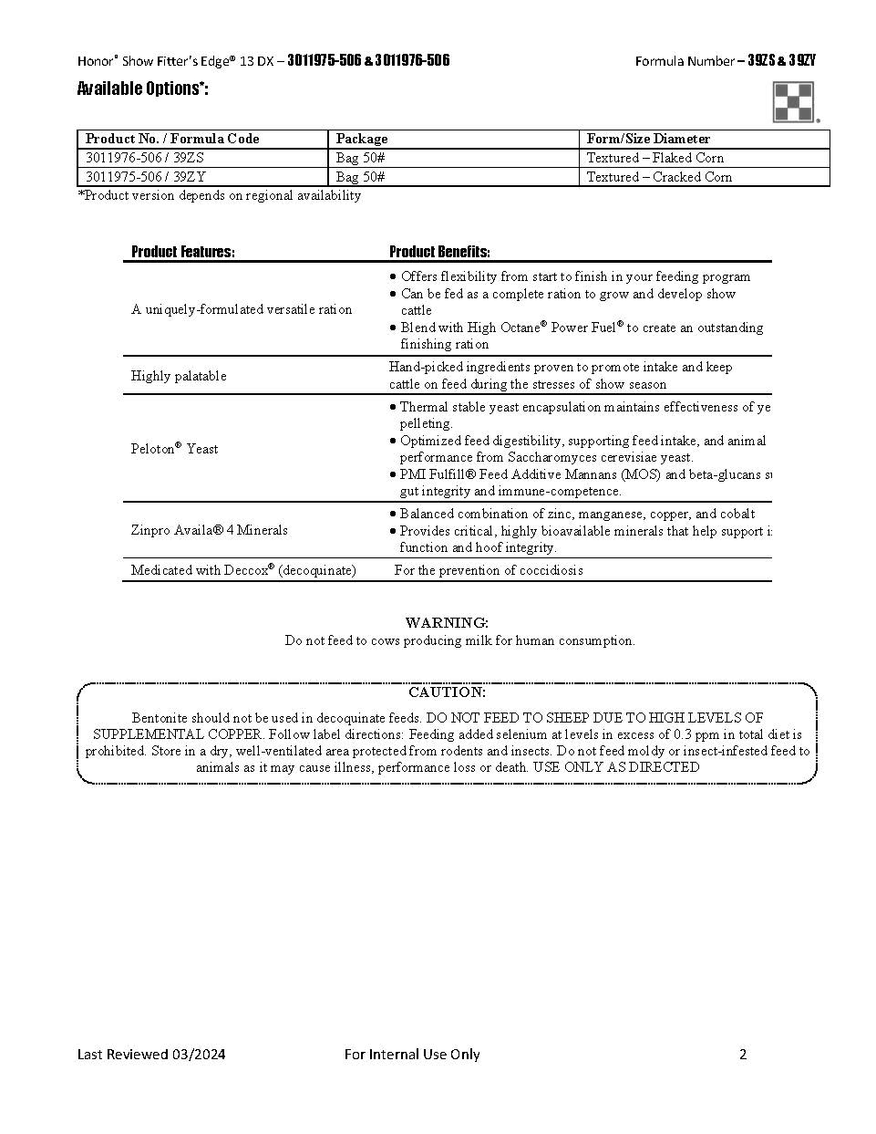 Purina Honor Show Fitter's Edge FLK 13 DX 39ZS - 50lb