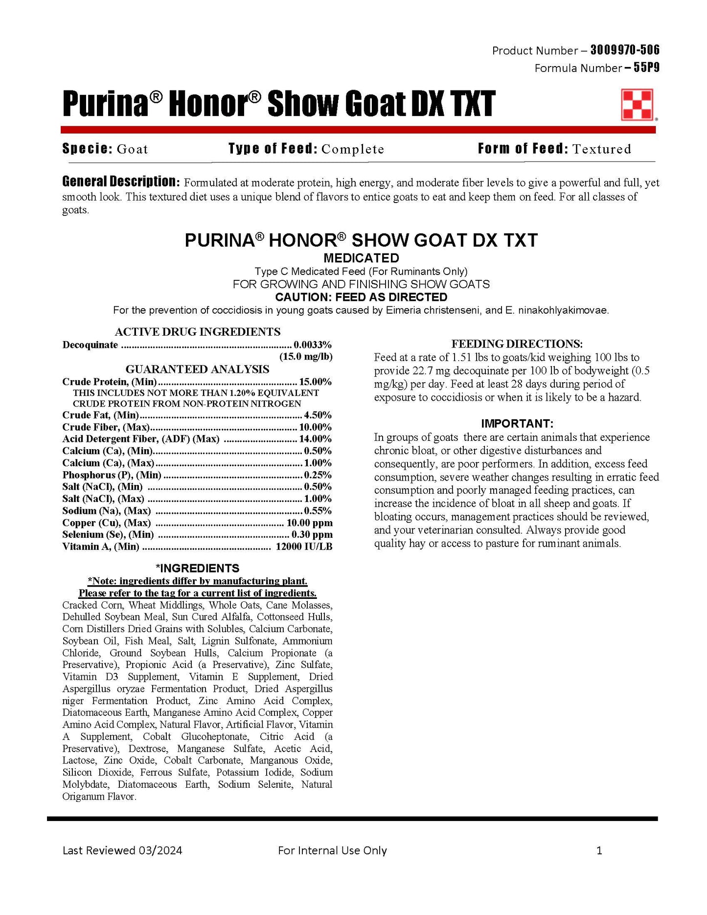 Purina Honor Show Goat DX 55P9 - 50lb