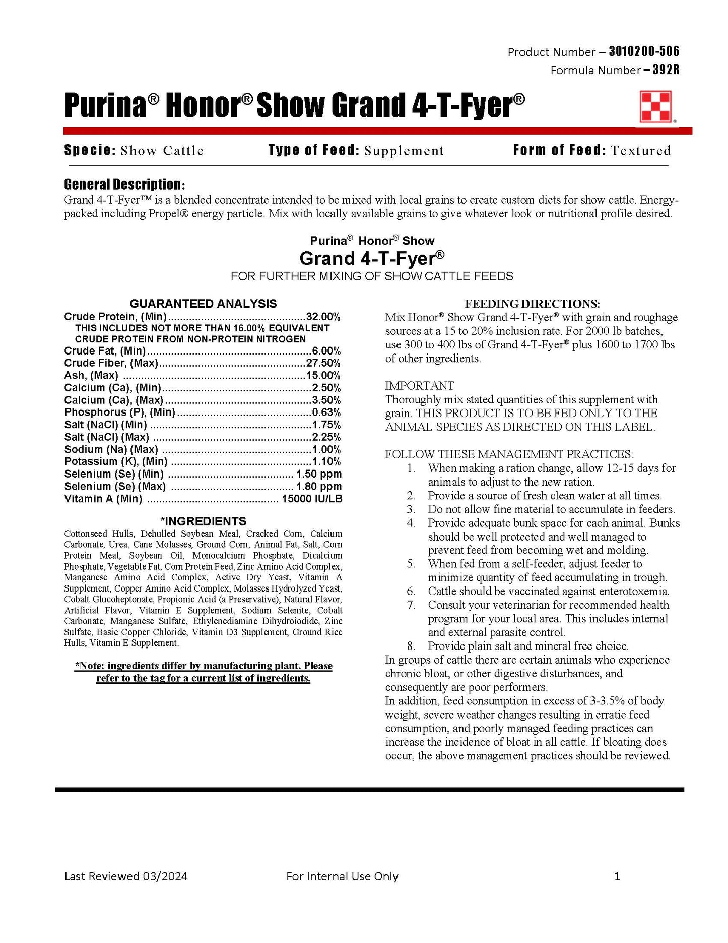Purina Honor Show Grand 4-T-Fyer 392R - 50lb