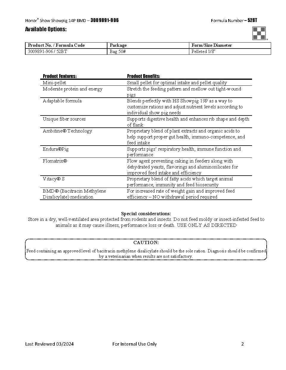Purina Honor Show Pig 14P BMD 52BT - 50lb