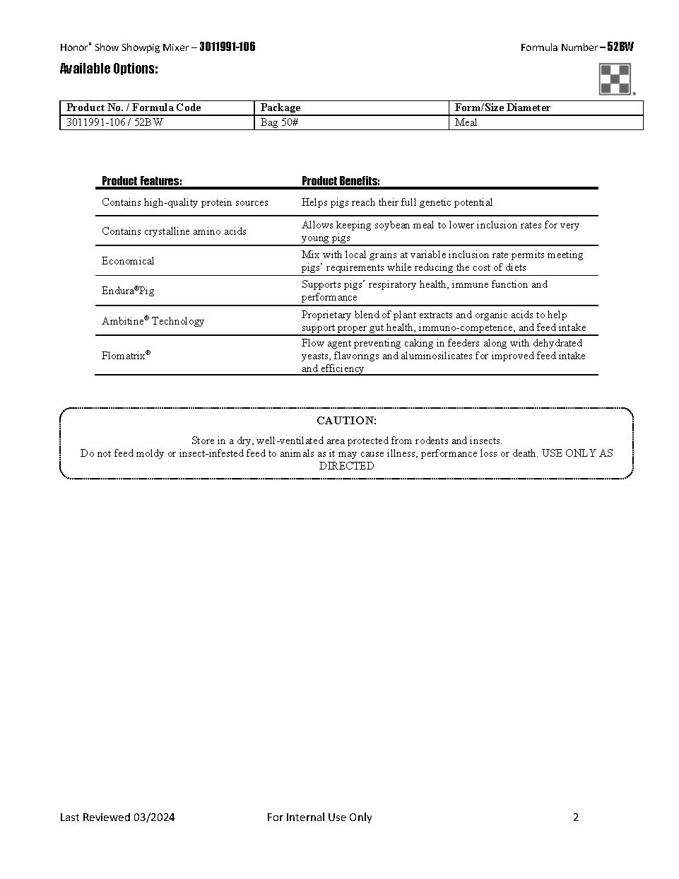 Purina Honor Show Pig Mixer 52BW - 50lb