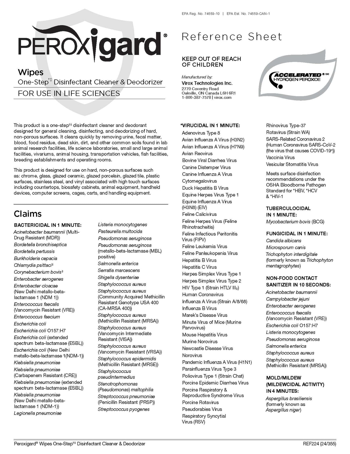 Peroxigard RTU Wipes - 12 Containers Per Case