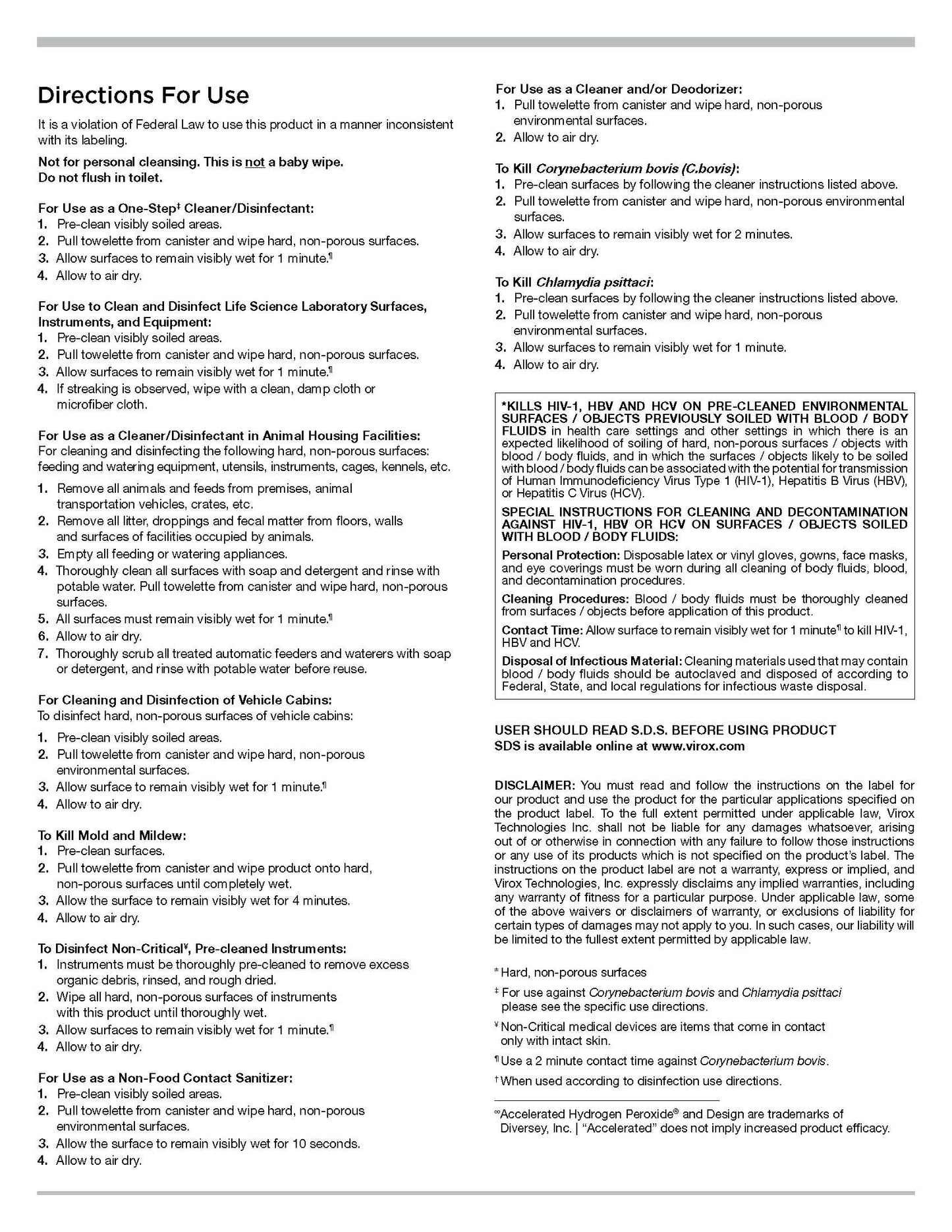 Peroxigard RTU Wipes - 12 Containers Per Case