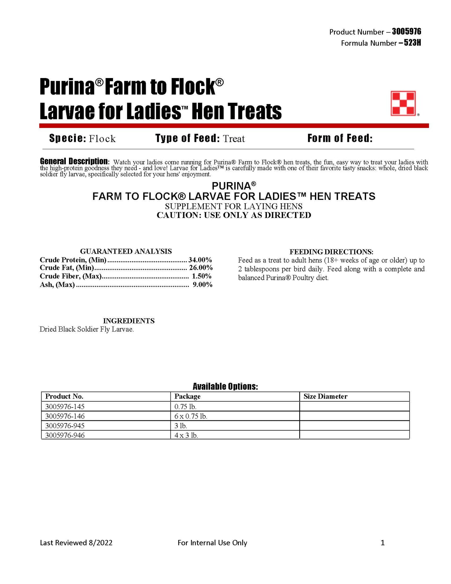 Purina Hen Treats BSFL 4X3 523H - 12lb Case
