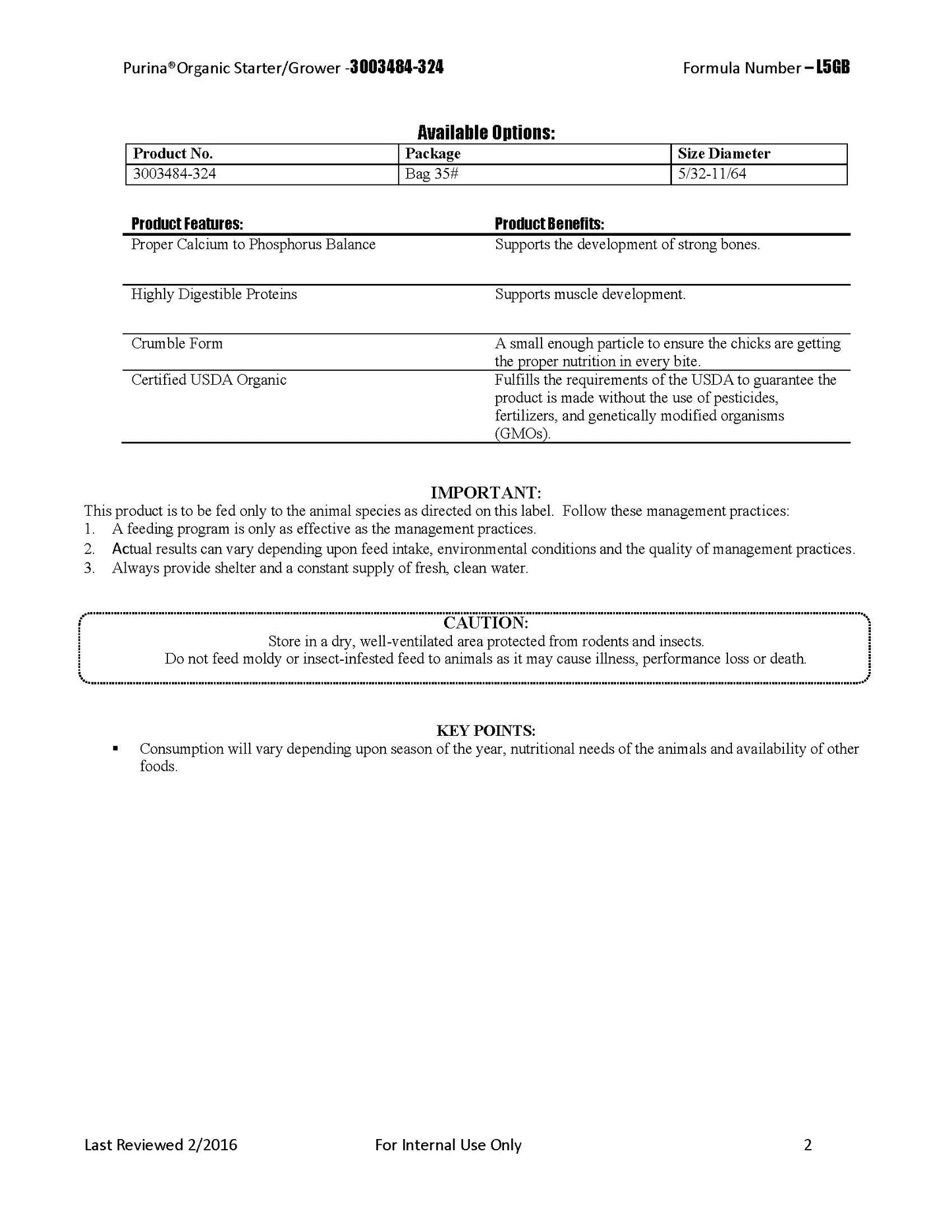 Purina Organic Layer Pellets 627K - 35lb