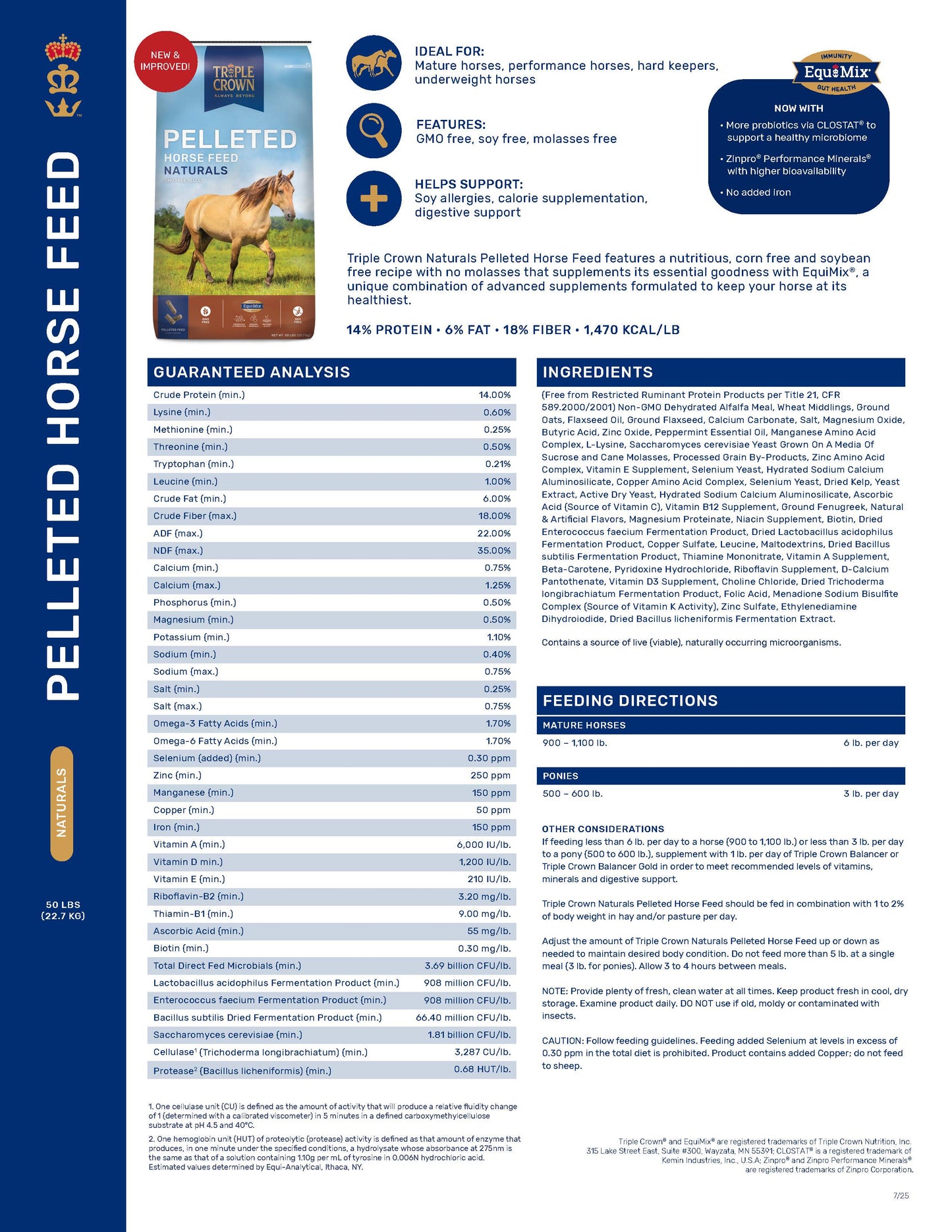 Triple Crown Naturals Pelleted Horse Feed 35F3 - 50lb