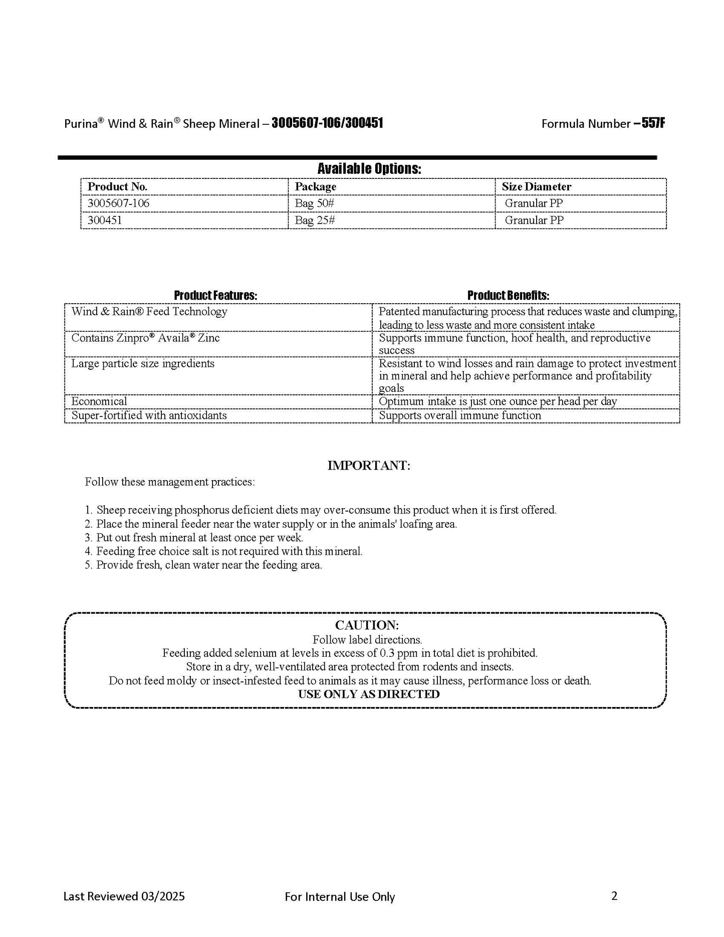 Purina Wind & Rain Sheep Mineral 557F - 50lb