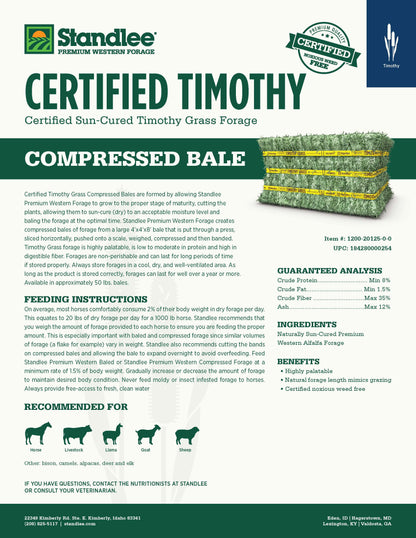 Certified Timothy Compressed Bale - 50lbs