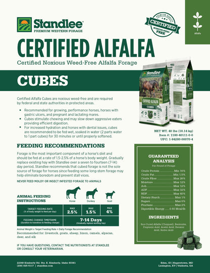 Certified Alfalfa Cubes - 40lbs