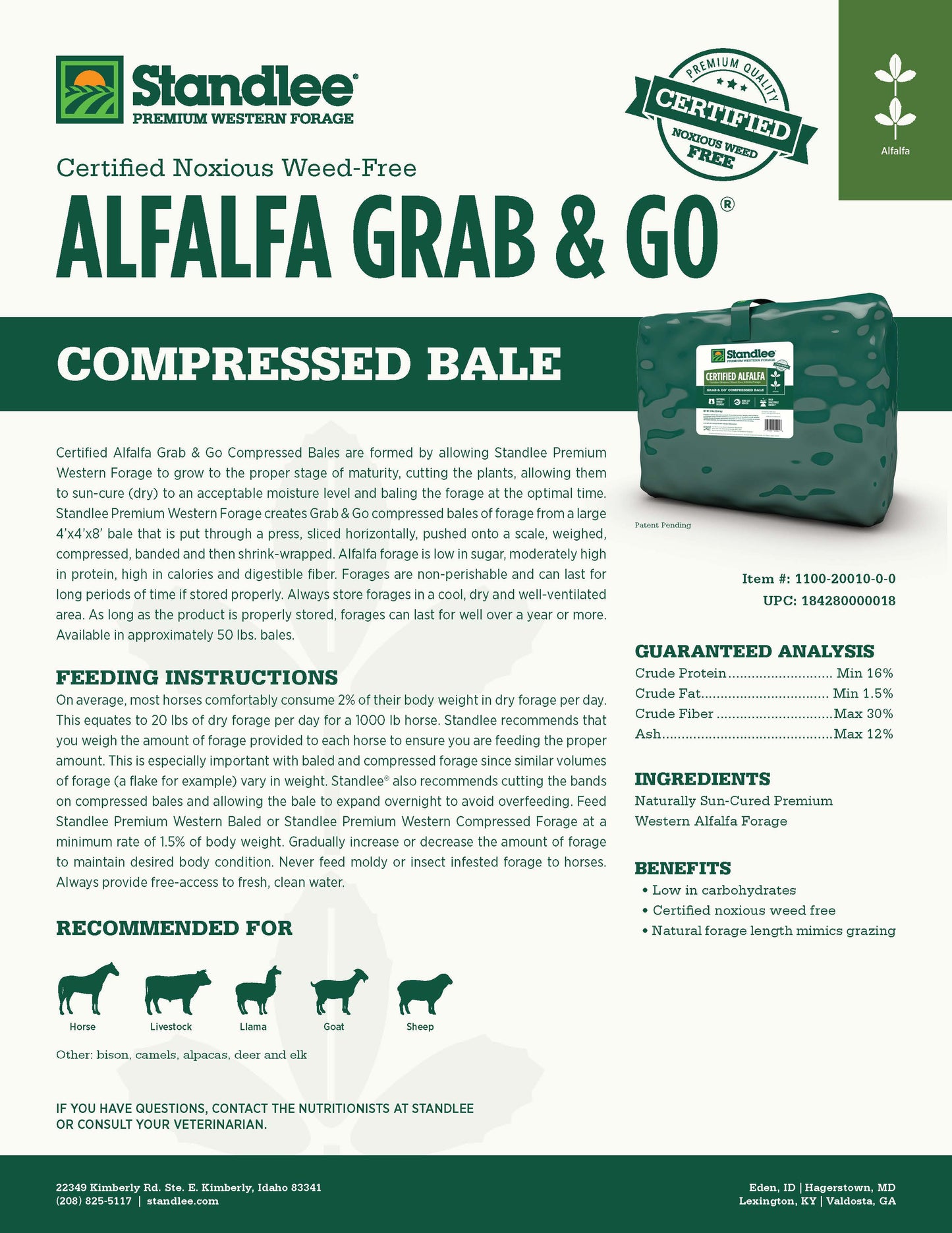 Certified Alfalfa Grab & Go Bale - 50lbs