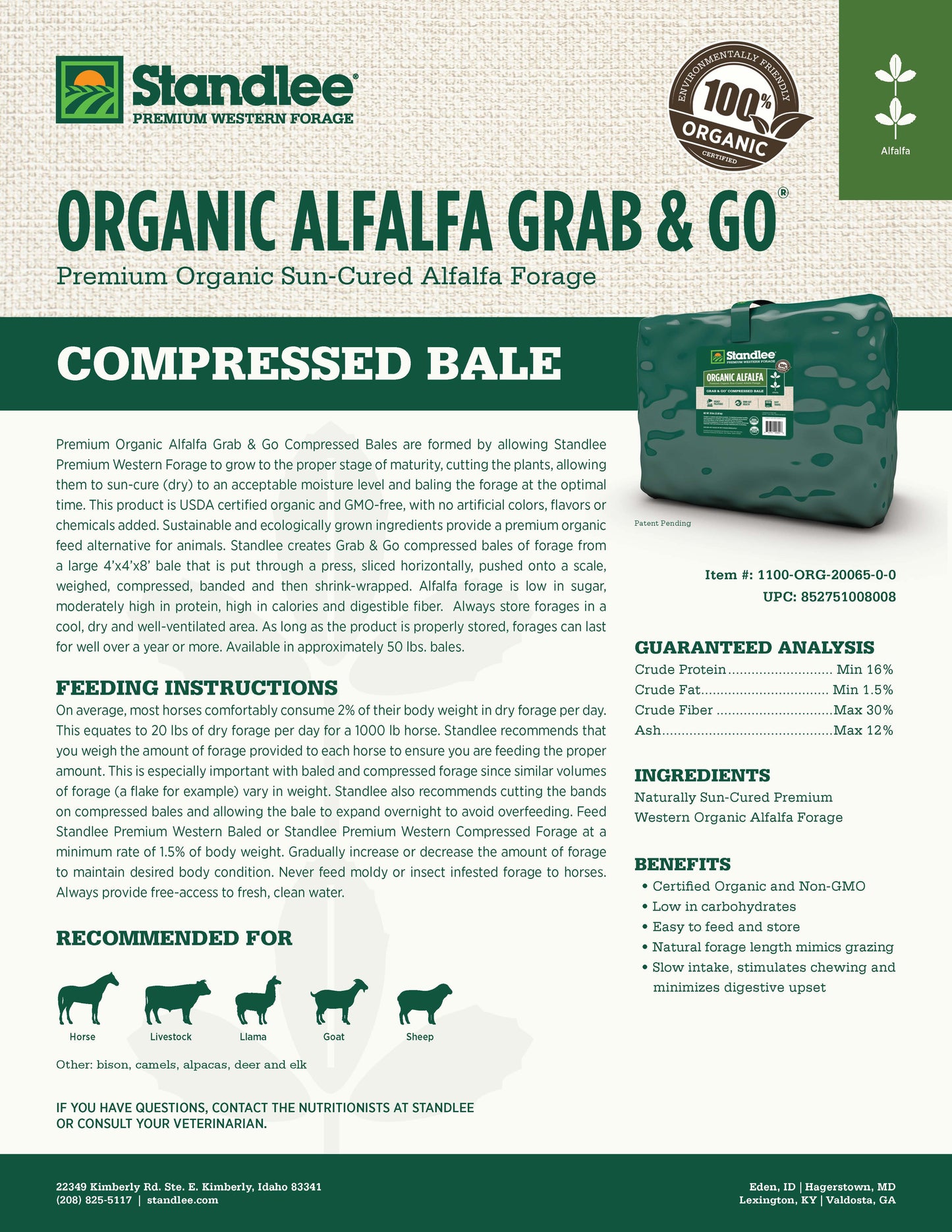 Organic Alfalfa Grab & Go Bale - 50lbs