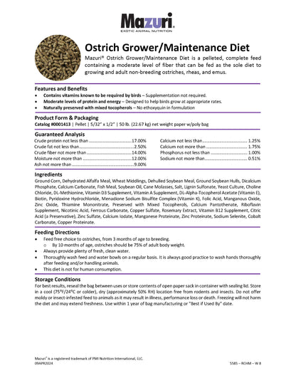 Mazuri® Ostrich Grower/Maintenance 5585 - 50lb