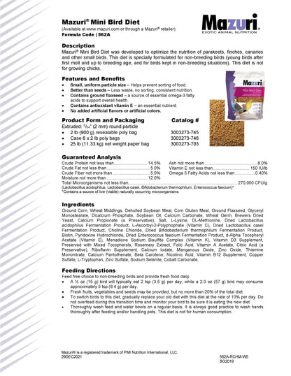Mazuri Mini Bird Diet 562A - 25lb