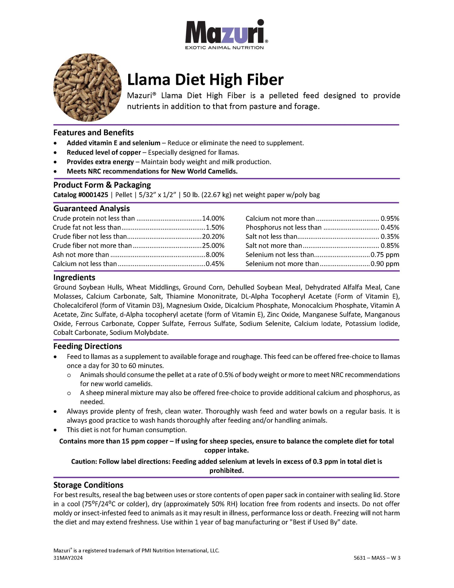 Mazuri Llama Diet HF 5631 - 50lb