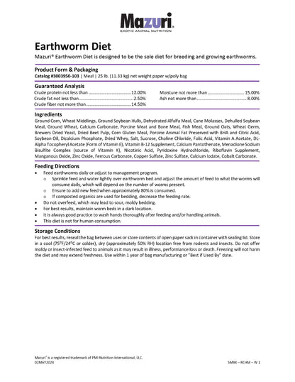 Mazuri Earthworm Diet 5M4X - 25lb