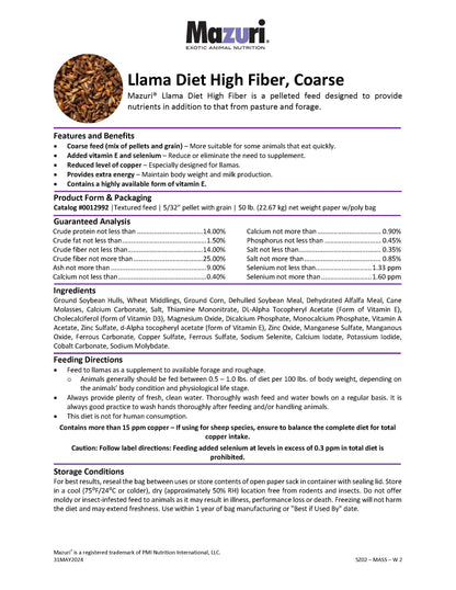 Mazuri Llama Diet High Fiber Coarse 5Z02 - 50lb