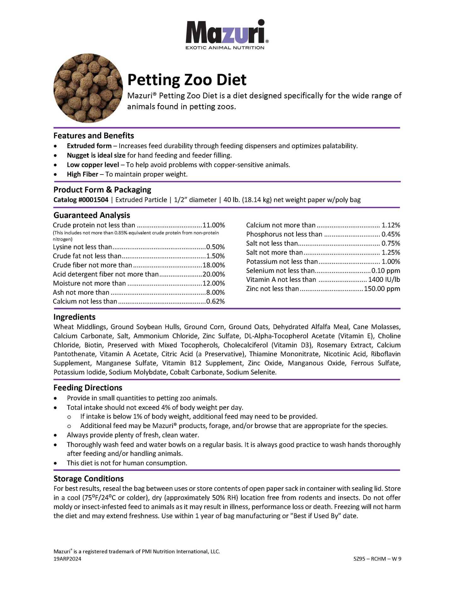 Mazuri Petting Zoo Diet 5Z95 - 40lb