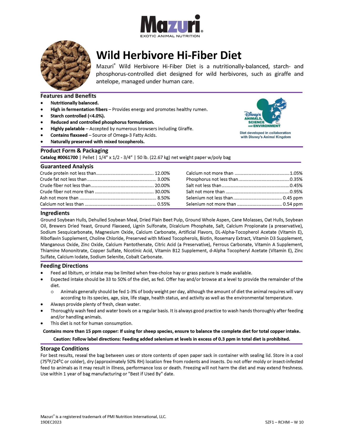 Mazuri Wild Herbivore Hi-Fiber Diet 5ZF1 - 50lb