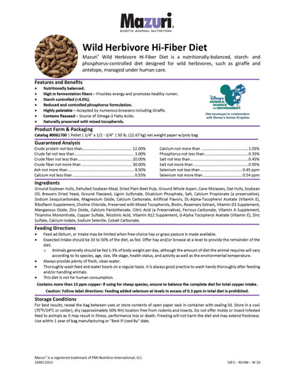 Mazuri Wild Herbivore Hi-Fiber Diet 5ZF1 - 50lb