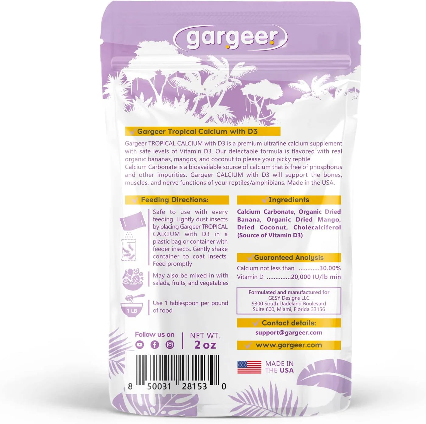Gargeer Gecko Calcium with Vitamin D3 - 4oz