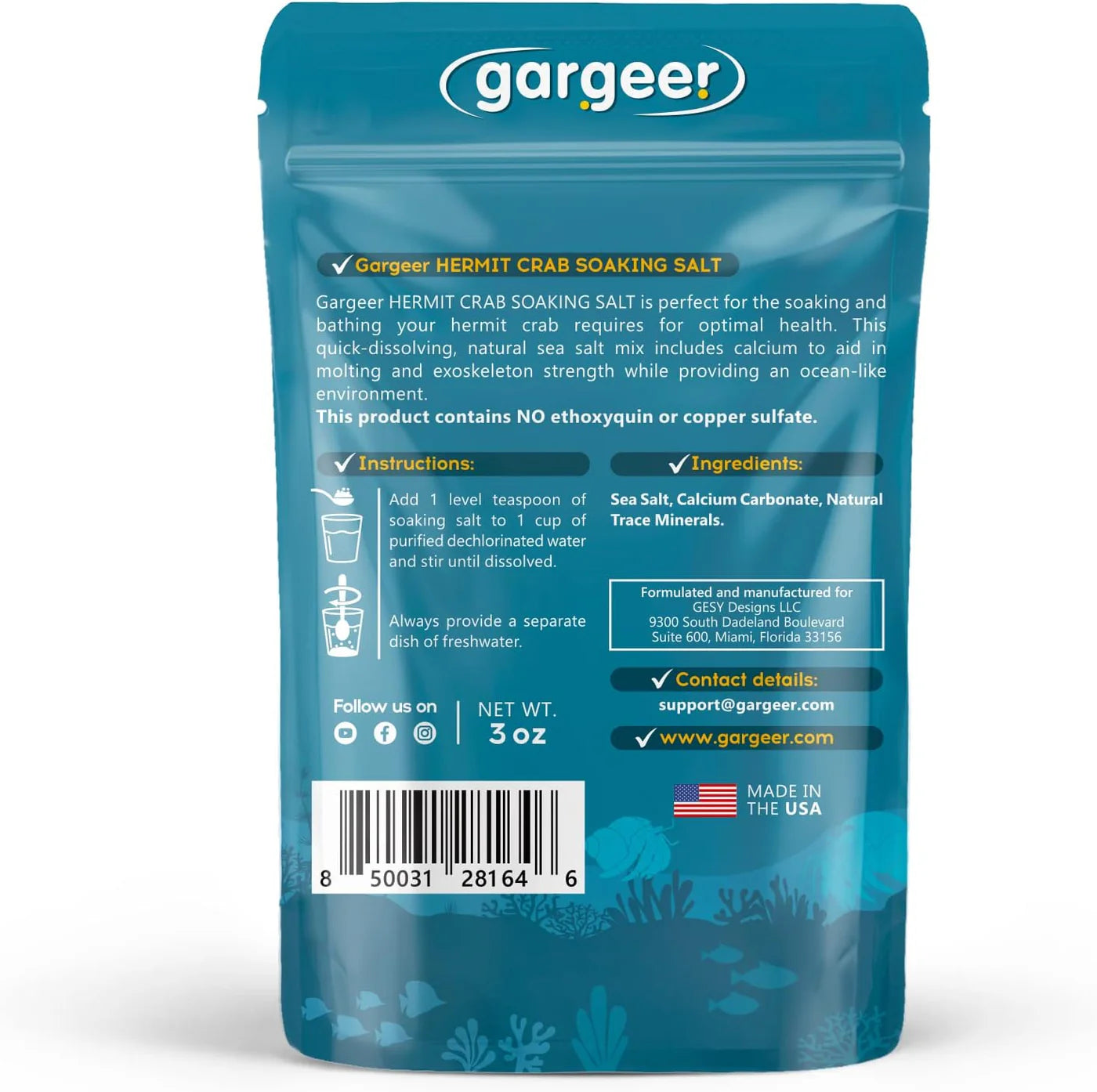 Gargeer Hermit Crab Soaking Salt - 3oz