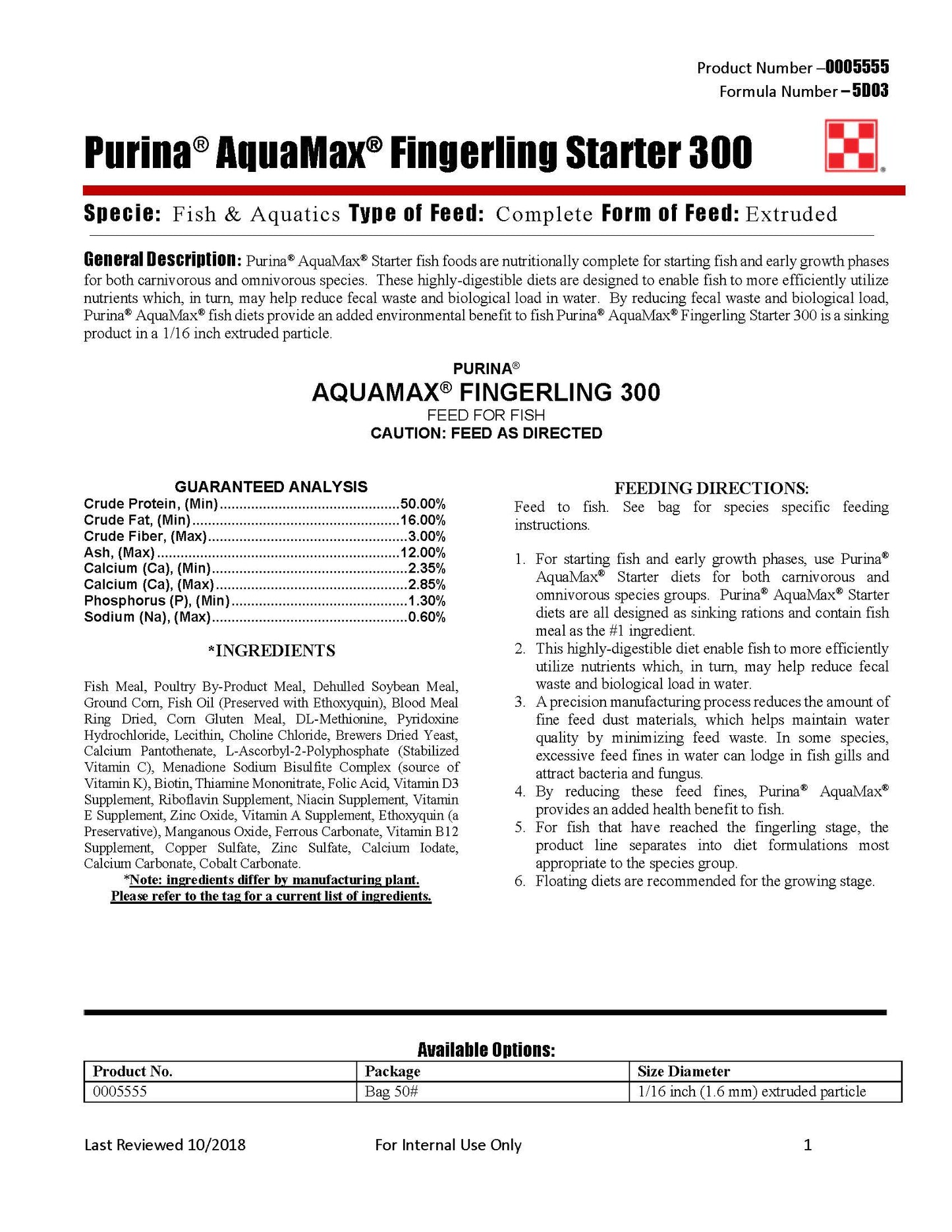 Purina AquaMax Fingerling Starter 300 5D03 - 50lb