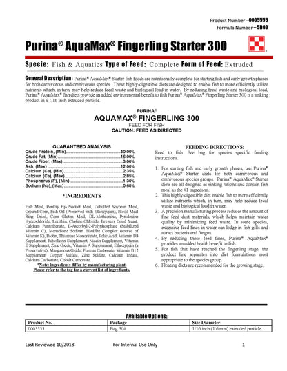 Purina AquaMax Fingerling Starter 300 5D03 - 50lb